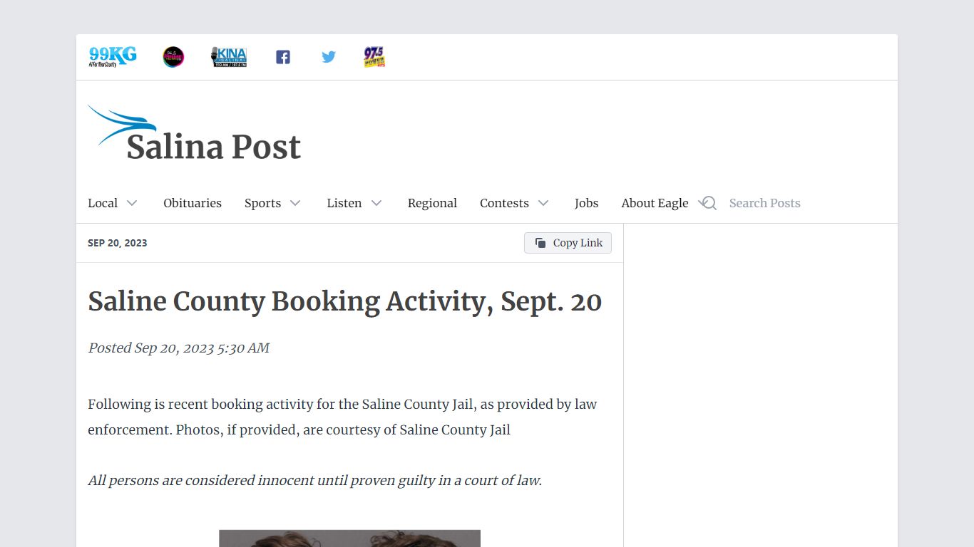 Saline County Booking Activity, Sept. 20 - Salina Post