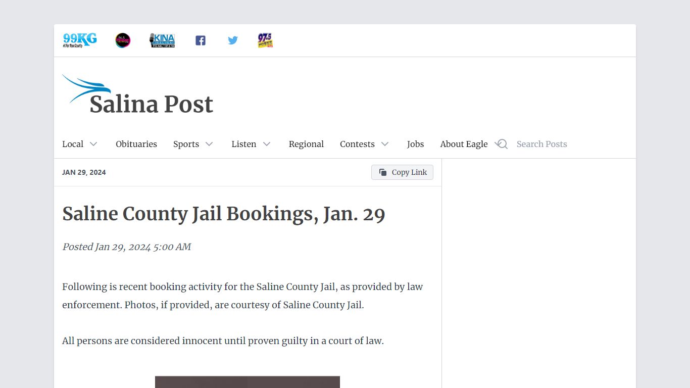 Saline County Jail Bookings, Jan. 29 - Salina Post